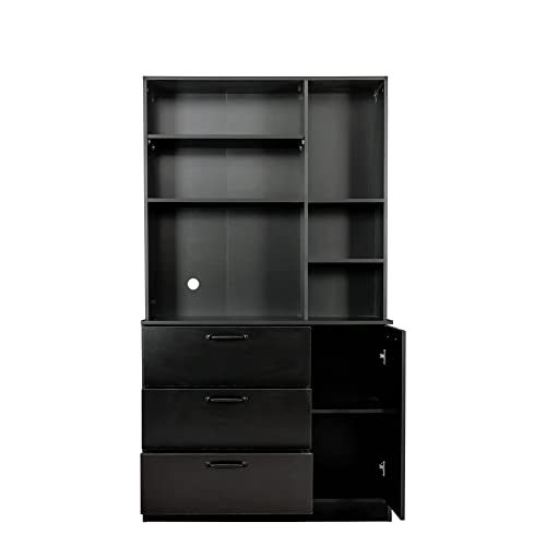 Bellemave Pantry Storage Cabinet with Drawers & Open Shelves Freestanding Kitchen Cupboard Buffet Cabinet Tall Utility Storage Cabinet for Kitchen Living Room Bathroom Home Office, Black