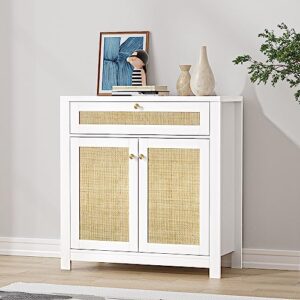 giluta white rattan sideboard cabinet kitchen buffet cabinet storage cabinet with door and drawer, accent cabinet freestanding coffee cabinet cupboard console table for dining room living room hallway
