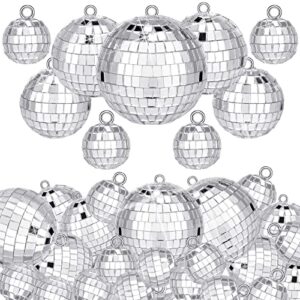 jspupifip 60 pcs mirror disco balls ornaments bulk reflective mini disco ball decorations 70s disco themed party decor for graduation party tree ornaments(1.18/2/2.36/3.15 inch)