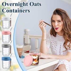 Dandat 8 Pieces Overnight Oats Containers with Lids and Spoons Measurement Marks 12 oz Glass Overnight Oats Jars with 4 Insulated Lunch Bag for Food Women Cereal Milk Vegetable Fruit Salad