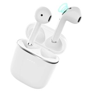 wireless earbuds bluetooth 5.0 headphones with charging case, ipx8 waterproof, 3d stereo air buds in-ear ear buds built-in mic, open lid auto pairing for android/samsung/apple iphone - white