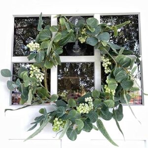 dilicoming fall-wreath eucalyptus front door-wreath - 20 inch year round artificial door wreath, all season wreath clearance for farmhouse, wall and window decoration