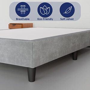 Greaton, 14-Inch Premium Velvet Material Wood Box Spring/Bed Frame, Durable, Stylish, Multi Colour Options and Comfortable Foundation with Plastic Legs, California King, Grey