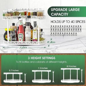 Kalrin Lazy Susan Turntable Organizer, 2-Tier Spice Spinner Non-Skid & 3 Height Settings for Cabinet Pantry Kitchen Countertop Refrigerator Cupboard, 12", White