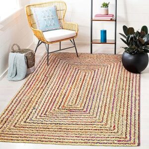 thrilrug 4'x6'boho natural braided jute & cotton area rug,classic braided rug,handmade farmhouse, multicolor jute rug braided reversible cotton for living room,indoor outdoor spaces