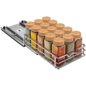 hold n' storage premium pull-out spice rack - 6.5"wx10.5"d - anti-rust chrome finish - heavy duty with 5-year limited warranty- fits 2 rows of standard spice jars