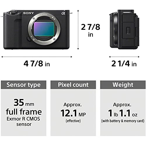 Sony Alpha ZV-E1 Full-Frame Vlog Mirrorless Lens Camera (Black) (ILCZVE1/B) Alpha FE 28-60mm Lens + 64GB Card + Corel Photo Software + Card Reader + Case + Flex Tripod + Cleaning Kit (Renewed)