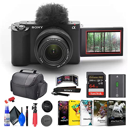 Sony Alpha ZV-E1 Full-Frame Vlog Mirrorless Lens Camera (Black) (ILCZVE1/B) Alpha FE 28-60mm Lens + 64GB Card + Corel Photo Software + Card Reader + Case + Flex Tripod + Cleaning Kit (Renewed)