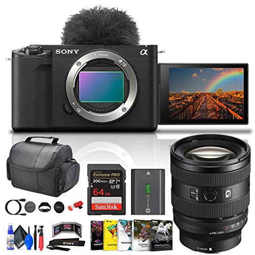 Sony Alpha ZV-E1 Full-Frame Vlog Mirrorless Lens Camera (Black) (ILCZVE1/B) FE 20-70mm G Lens + 64GB Card + Corel Photo Software + Card Reader + Case + Flex Tripod + Cleaning Kit (Renewed)