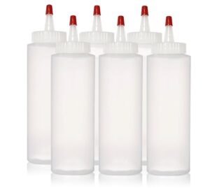 ljdeals 8 oz plastic squeeze condiment bottles, wide mouth, red sealer yorker cap, dispensing bottles for icing, ketchup, sauces and more, pack of 6, made in usa