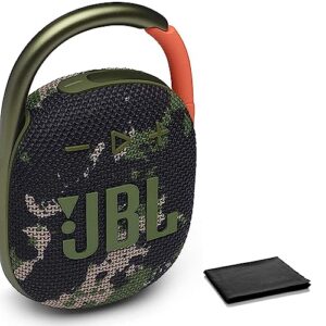 jbl clip 4 portable bluetooth speaker - waterproof and dustproof ip67, mini bluetooth speaker for travel, outdoor and home w/microfiber cleaning cloth (squad)