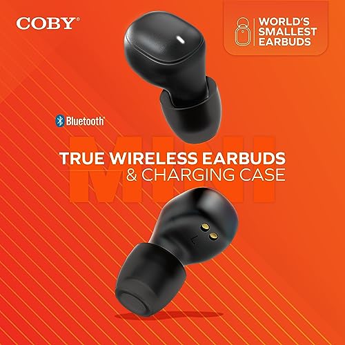 Coby Mini True Wireless Earbuds | Compact Lightweight in-Ear Headphones w/Case | World's Smallest Wireless Ear Buds w/Built-in Mic | Wireless Headphones, Bluetooth Headphones w/ 12-HR Play (Black)