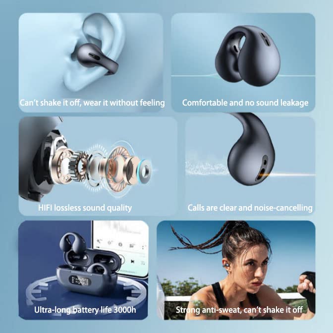 TEDATATA Open Ear Wireless Headphones Bone Conduction Earphones，Waterproof Headset LED Power Display HiFi Stereo Sound Earphones for Sport, Workouts, Running, Cycling(White)