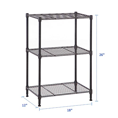 MZG Steel Storage Shelving 3-Tier Grey Utility Shelving Unit Steel Organizer Wire Rack for Home,Kitchen,Office (18-in W x 12-in D x 26-in H)