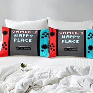 Gamer Sheet Set King Size Video Game Gamepad Bed Sheets Set Bedroom Novelty Modern Game Controller Decor Sheets with Deep Pocket Fitted Sheet Women Men Game Room Decor Bedding Set With 2 Pillow Case