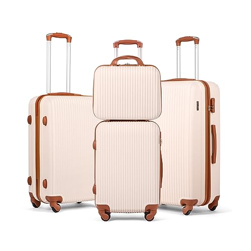 RELASIA Luggages Sets 4 Piece Set Suitcase Set with Spinner Wheels Lightweight Suitcases ABS Durable Travel Luggage Combination Lock - Brown (15/20/24/28)