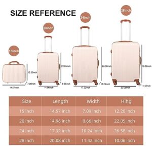 RELASIA Luggages Sets 4 Piece Set Suitcase Set with Spinner Wheels Lightweight Suitcases ABS Durable Travel Luggage Combination Lock - Brown (15/20/24/28)