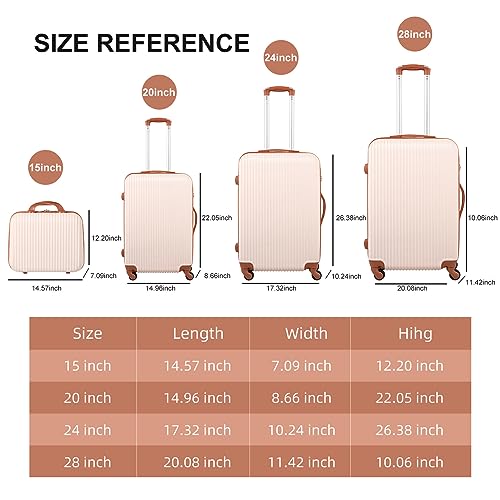 RELASIA Luggages Sets 4 Piece Set Suitcase Set with Spinner Wheels Lightweight Suitcases ABS Durable Travel Luggage Combination Lock - Brown (15/20/24/28)