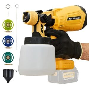 cordless paint sprayer compatible with dewalt 20v battery, brushless motor hvlp 1000ml spary paint gun with 3 patterns, 4 size nozzles (battery not included)