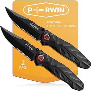 perwin pocket knife 2 packs, edc knife with 3.1" 8cr17mov blade and aluminum handle small pocket knives for camping fishing hiking