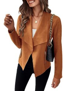 prettygarden women's faux suede jackets 2023 fall clothes long sleeve open front cropped coat outwear (brown,medium)