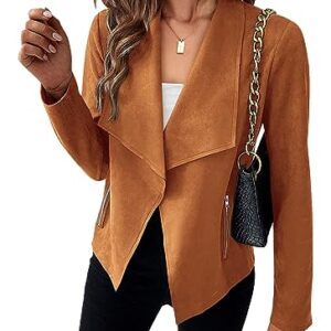 PRETTYGARDEN Women's Faux Suede Jackets 2023 Fall Clothes Long Sleeve Open Front Cropped Coat Outwear (Brown,Medium)