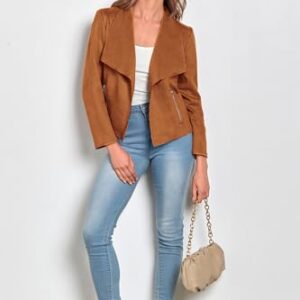 PRETTYGARDEN Women's Faux Suede Jackets 2023 Fall Clothes Long Sleeve Open Front Cropped Coat Outwear (Brown,Medium)