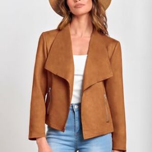 PRETTYGARDEN Women's Faux Suede Jackets 2023 Fall Clothes Long Sleeve Open Front Cropped Coat Outwear (Brown,Medium)