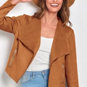 PRETTYGARDEN Women's Faux Suede Jackets 2023 Fall Clothes Long Sleeve Open Front Cropped Coat Outwear (Brown,Medium)