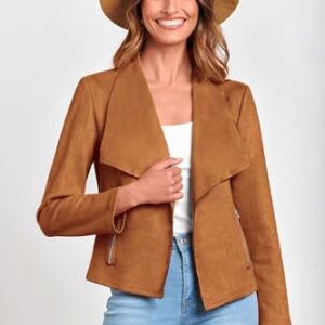 PRETTYGARDEN Women's Faux Suede Jackets 2023 Fall Clothes Long Sleeve Open Front Cropped Coat Outwear (Brown,Medium)