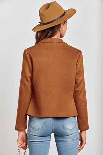 PRETTYGARDEN Women's Faux Suede Jackets 2023 Fall Clothes Long Sleeve Open Front Cropped Coat Outwear (Brown,Medium)