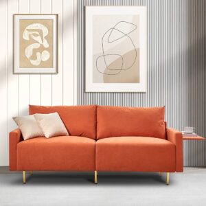 vasoeny 72.8 inch loveseat sofa couch, mid century modern linen fabric love seats sofa, 2 seater couches for bedroon, living room, apartment, home office(orange)