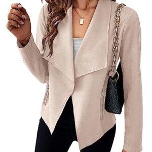 PRETTYGARDEN Women's Faux Suede Jackets 2023 Fall Clothes Long Sleeve Open Front Cropped Coat Outwear (Beige Apricot,Small)