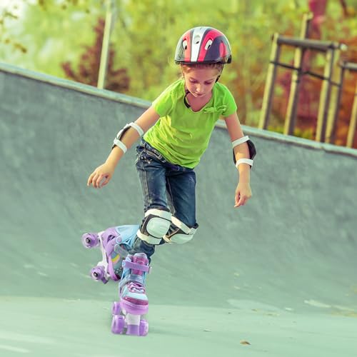 Roller Skates for Girls Age 3-12 | Rainbow Toddler Roller Skates for Kids Ages 3-5 | 4 Size Adjustable | Light Up Quad Roller Skates for Girls Boys Beginners, Birthday Gift for Outdoor Sports - XS