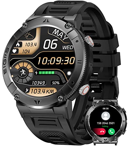 Smart Watch for Men with Bluetooth Call 1.32" HD Military Tactical Sports Watch Fitness Tracker with Heart Rate Sleep Monitor Pedometer Rugged Smartwatch Compatible with iPhone Samsung Android Phones