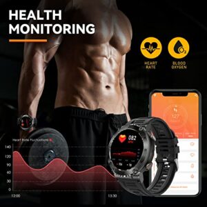 Smart Watch for Men with Bluetooth Call 1.32" HD Military Tactical Sports Watch Fitness Tracker with Heart Rate Sleep Monitor Pedometer Rugged Smartwatch Compatible with iPhone Samsung Android Phones