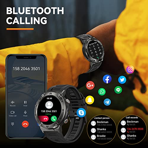 Smart Watch for Men with Bluetooth Call 1.32" HD Military Tactical Sports Watch Fitness Tracker with Heart Rate Sleep Monitor Pedometer Rugged Smartwatch Compatible with iPhone Samsung Android Phones