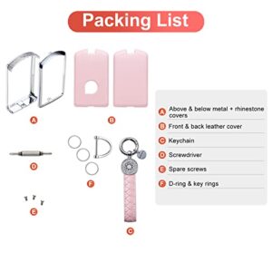 SHANGHONG Compatible with Volvo Key Fob Cover with Keychain Leather Crystal 360 Degree Protection Key Shell Case for Volvo XC90, XC60, XC40, S60, S90, V60, V90, Polestar 1, Polestar 2 (Pink)