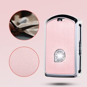 SHANGHONG Compatible with Volvo Key Fob Cover with Keychain Leather Crystal 360 Degree Protection Key Shell Case for Volvo XC90, XC60, XC40, S60, S90, V60, V90, Polestar 1, Polestar 2 (Pink)