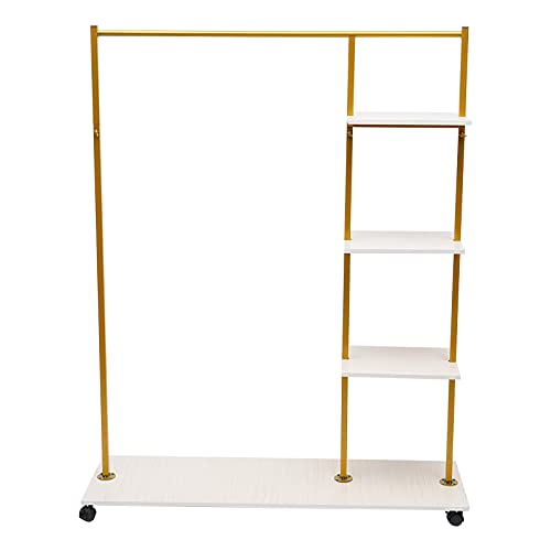 PIAOCAIYIN Garment Rack, Rolling Clothes Organizer with Wheels, Square Clothes Rack Display Holder, Gold Metal Storage Shelf, Portable Clothing Garment Rack for Home Store Wedding