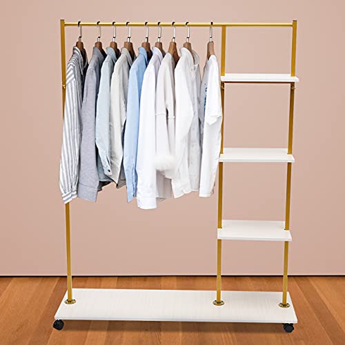 PIAOCAIYIN Garment Rack, Rolling Clothes Organizer with Wheels, Square Clothes Rack Display Holder, Gold Metal Storage Shelf, Portable Clothing Garment Rack for Home Store Wedding