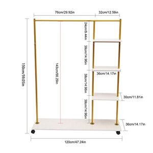 PIAOCAIYIN Garment Rack, Rolling Clothes Organizer with Wheels, Square Clothes Rack Display Holder, Gold Metal Storage Shelf, Portable Clothing Garment Rack for Home Store Wedding