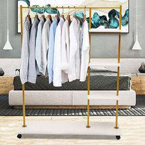 PIAOCAIYIN Garment Rack, Rolling Clothes Organizer with Wheels, Square Clothes Rack Display Holder, Gold Metal Storage Shelf, Portable Clothing Garment Rack for Home Store Wedding