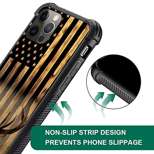 DJSOK Case Compatible with iPhone 14 Pro Max, Wood Grain American Flag Buck Hunter Deer case for iPhone 14 Pro Max Cases for Men Women Fans,Anti Scratch and Shockproof Phone Protective case