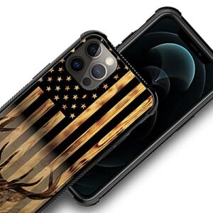 DJSOK Case Compatible with iPhone 14 Pro Max, Wood Grain American Flag Buck Hunter Deer case for iPhone 14 Pro Max Cases for Men Women Fans,Anti Scratch and Shockproof Phone Protective case