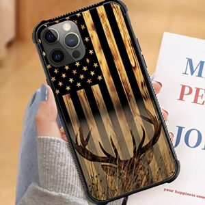 DJSOK Case Compatible with iPhone 14 Pro Max, Wood Grain American Flag Buck Hunter Deer case for iPhone 14 Pro Max Cases for Men Women Fans,Anti Scratch and Shockproof Phone Protective case