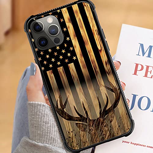 DJSOK Case Compatible with iPhone 14 Pro Max, Wood Grain American Flag Buck Hunter Deer case for iPhone 14 Pro Max Cases for Men Women Fans,Anti Scratch and Shockproof Phone Protective case