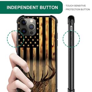 DJSOK Case Compatible with iPhone 14 Pro Max, Wood Grain American Flag Buck Hunter Deer case for iPhone 14 Pro Max Cases for Men Women Fans,Anti Scratch and Shockproof Phone Protective case