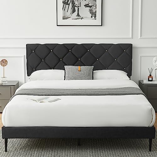 AsKmore Full Size Bed Frame,Velvet Upholstered Platform with Headboard and Strong Wooden Slats,Non-Slip and Noise-Free,No Box Spring Needed, Easy Assembly,Black