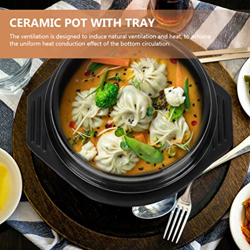 1 Set Korean Pot Ceramic Dolsot Bibimbap Pot Earthenware Bowl Cooking Soup Pot with Lid and Trivet Sizzling Hot Pot Casserole Dish for Korean Soup Food Black